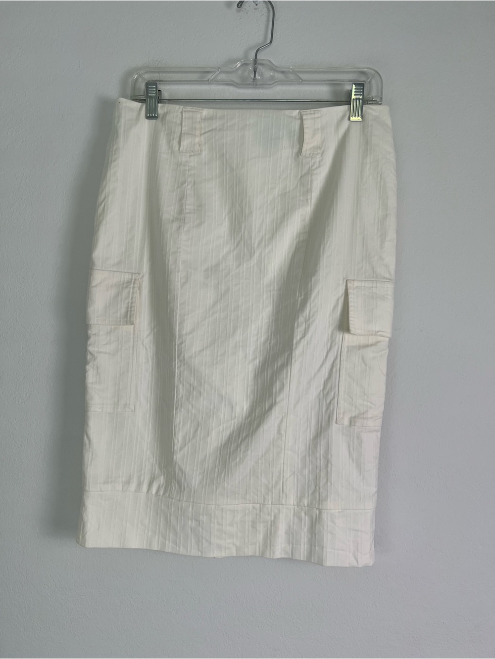 TIBI Ivory Striped Cargo Cotton Spandex Pencil Skirt Office Vacation Evening